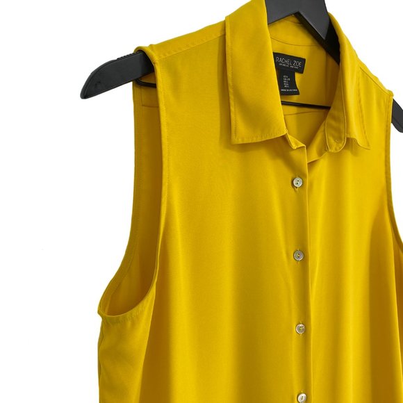 RACHEL ZOE Los Angeles New York Yellow Button Up Sleeveless Shirt Size L - Picture 6 of 16
